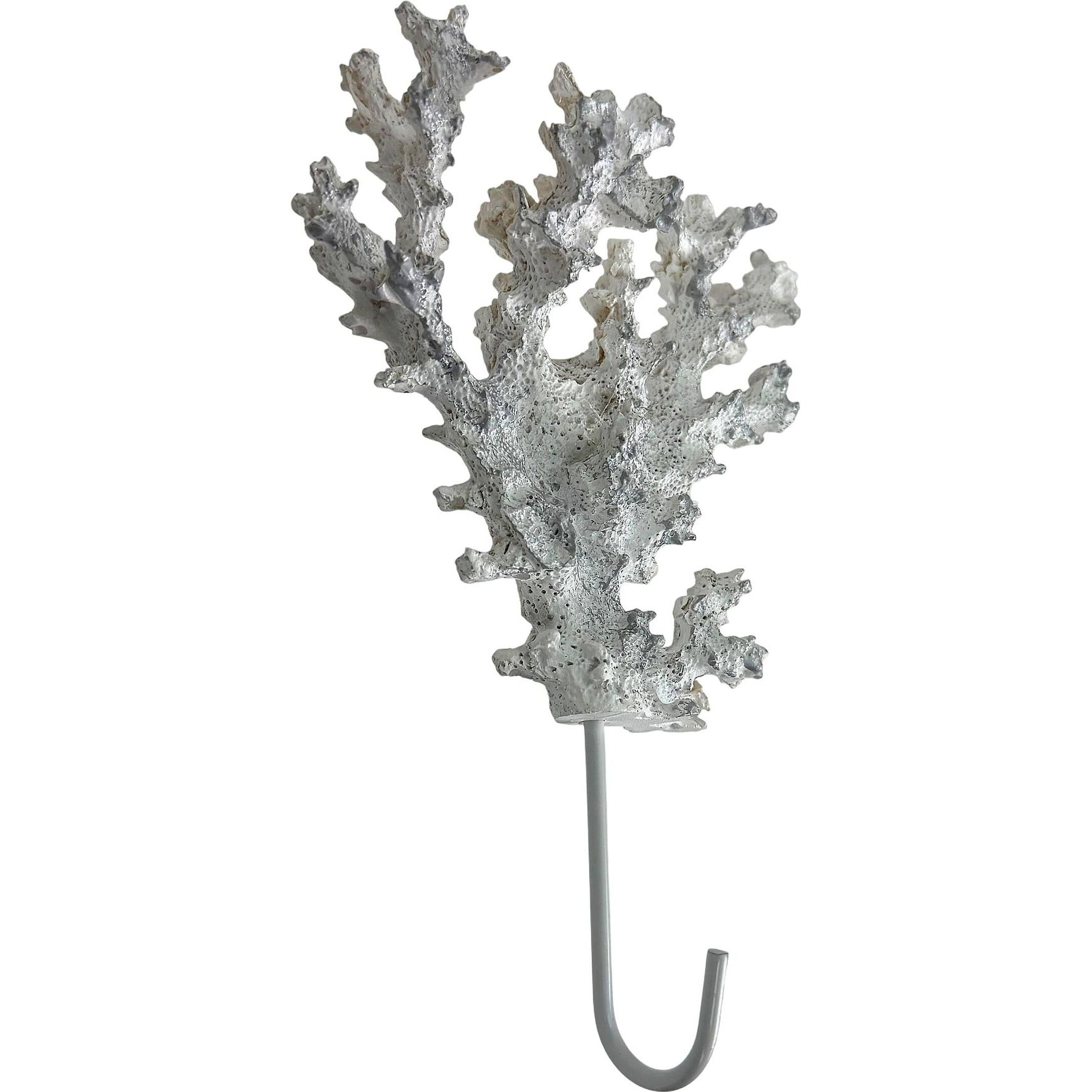 Alt View 1. Fancy That - Set of 4 Decorative Coral Wall Hooks White Silver Resin Metal 7.5 Inch - White.