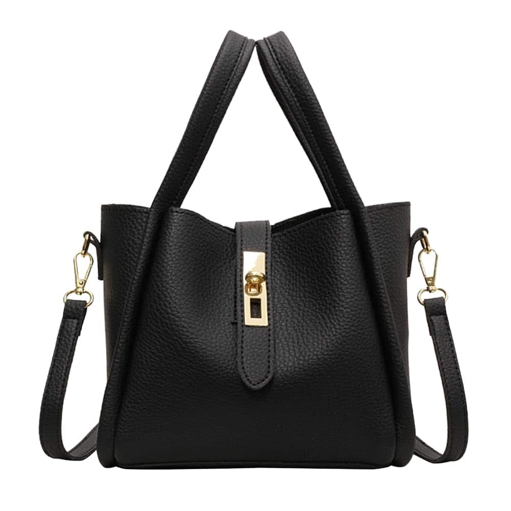 Live At Space - Women Trendy Bucket Bag Vintage Elegant Crossbody Vegan Leather Tote Hobo Shoulder Handbags Cluth Purse 【Premium Vegan - Black