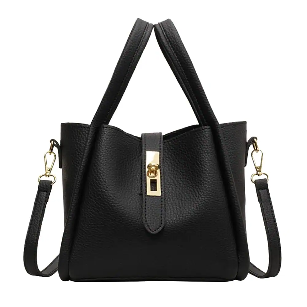 Front. Live At Space - Women Trendy Bucket Bag Vintage Elegant Crossbody Vegan Leather Tote Hobo Shoulder Handbags Cluth Purse 【Premium Vegan - Black.