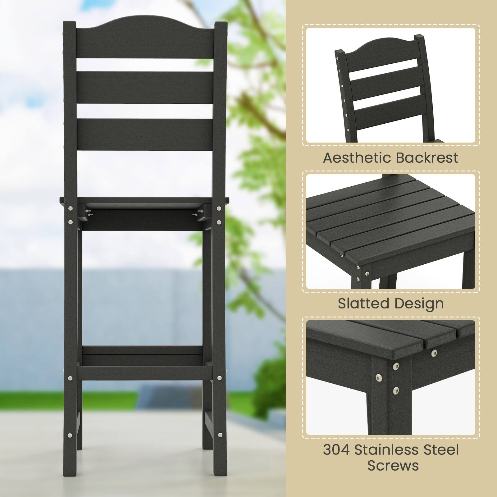 Aesthetic Backrest, Slatted Design, 304 Stainless Steel Screws