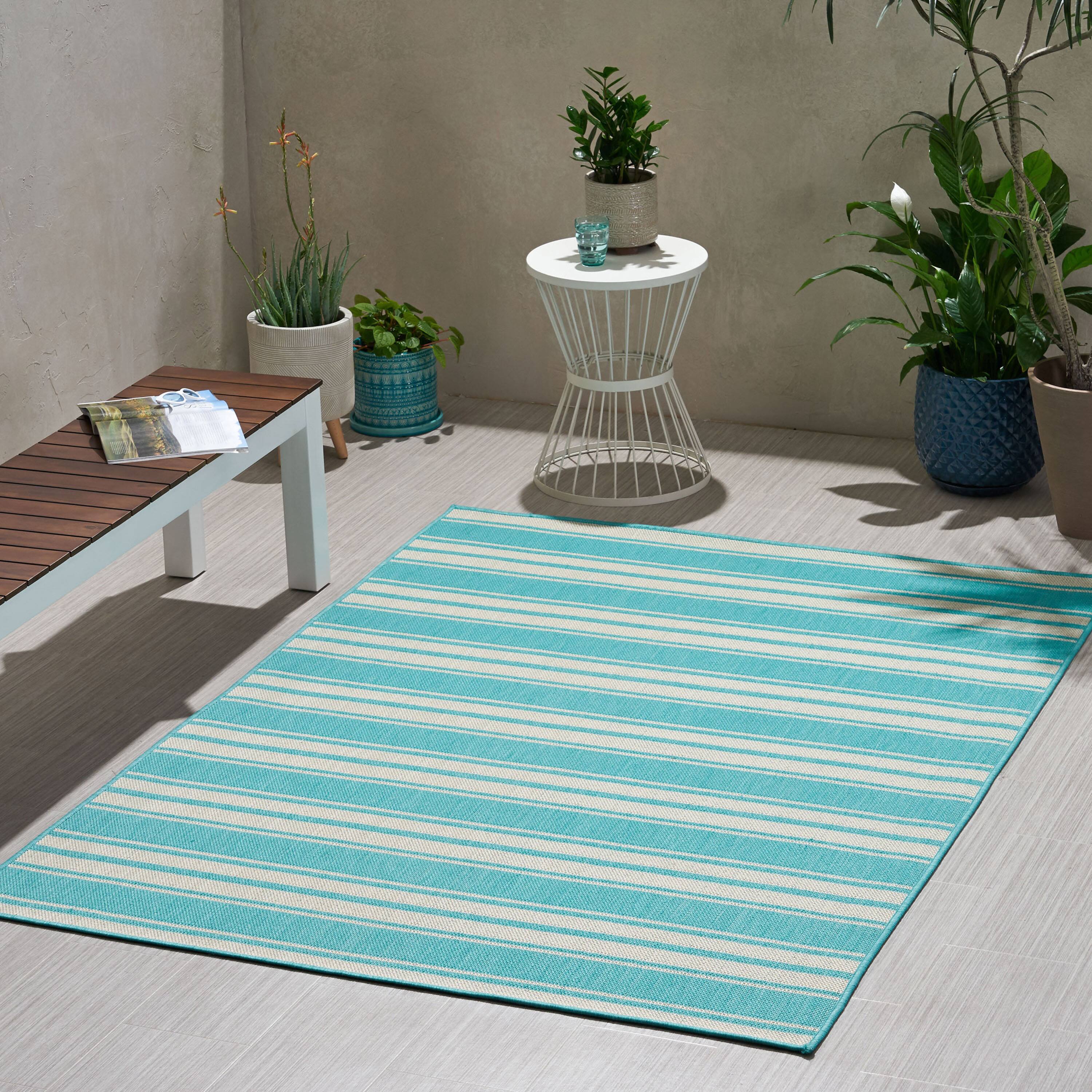 Back. APRILSOUL - Durable 100 Percent Polypropylene Outdoor Area Rug for Patio Deck and Poolside - Teal.
