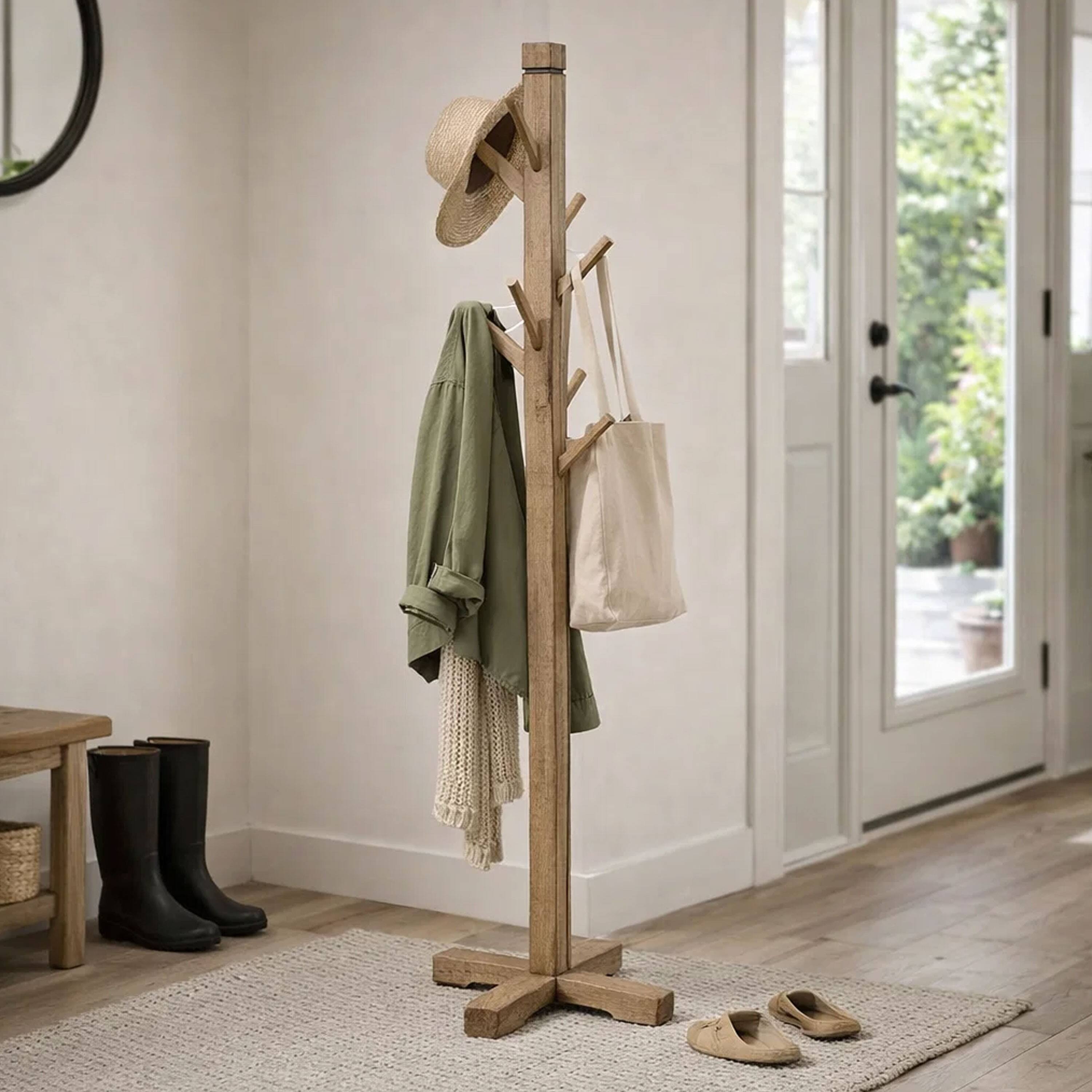 Alt View 10. Manhattan Lane - Rena Coat, Hat Tree Stand, 8 Wood Stems, 72 Inch Mahogany Wood - Pebble Brown.