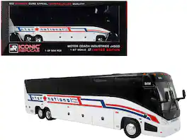 Iconic Replicas - MCI J4500 Coach Bus International Stage Lines White Limited Edition Vintage Bus Motorcoach 1/87 HO - White, Black, Red, Blue