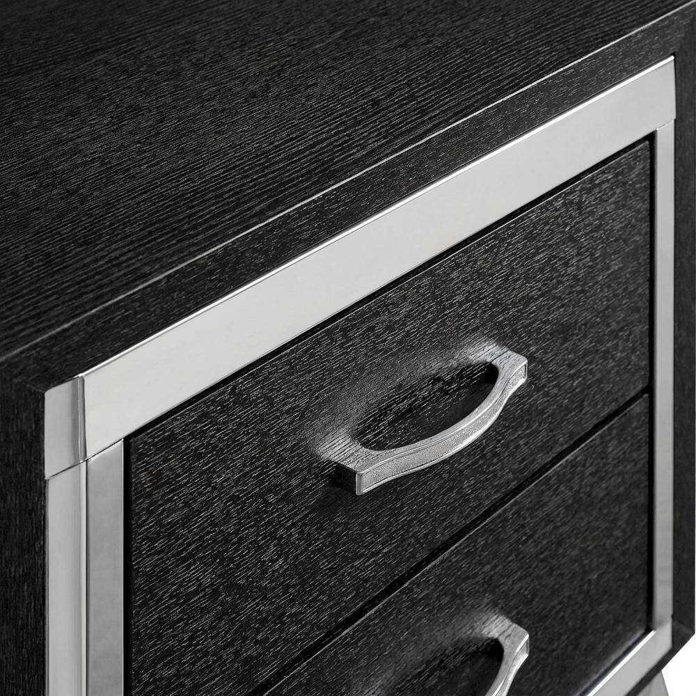 Back. FurniFact - Black Bedroom Nightstand with Sleek Design and Ample Storage - Black.