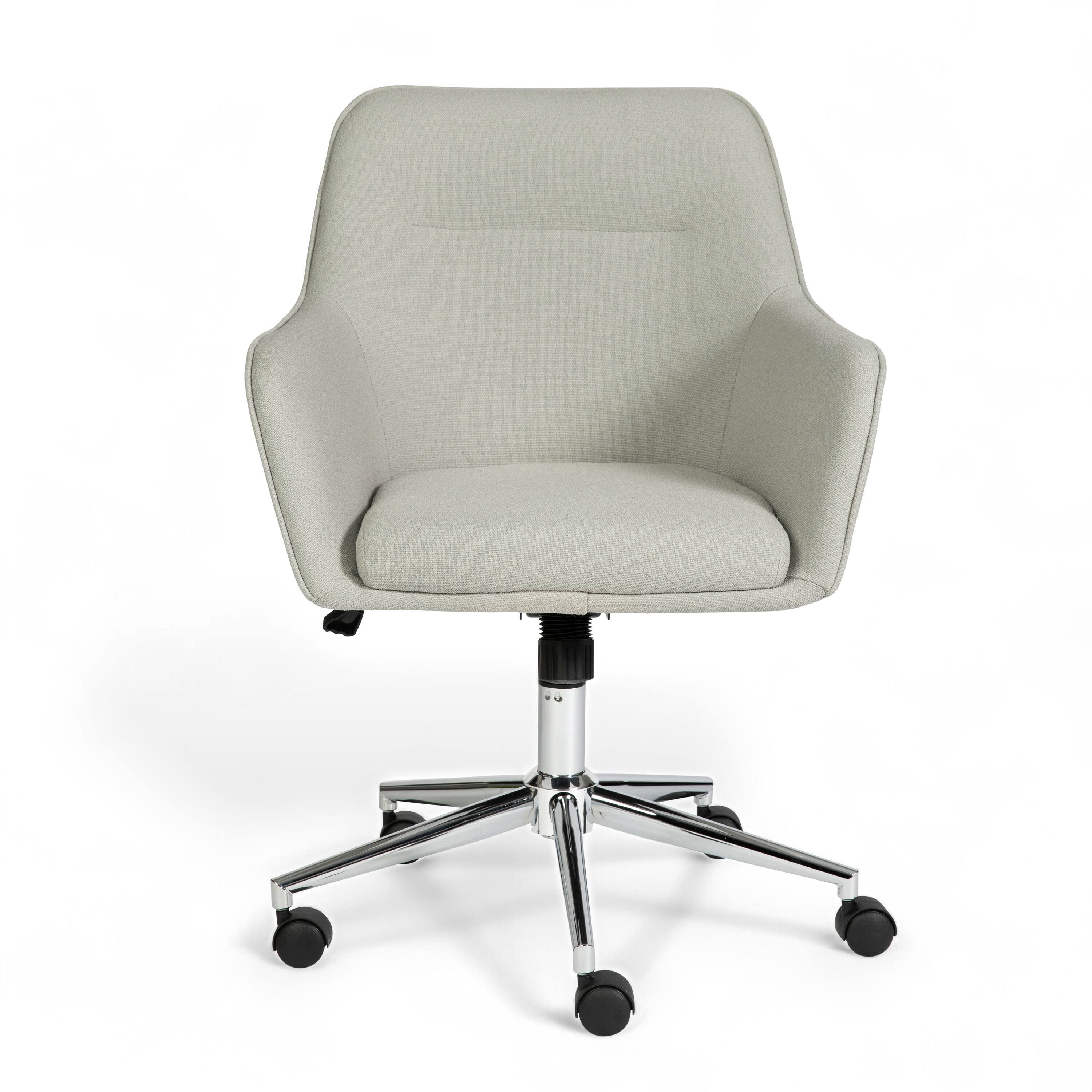 Alt View 10. Martha Stewart - Rayna Upholstered Swivel Home Office Chair with Flared Arms - Light Gray Fabric/Polished Nickel Frame.