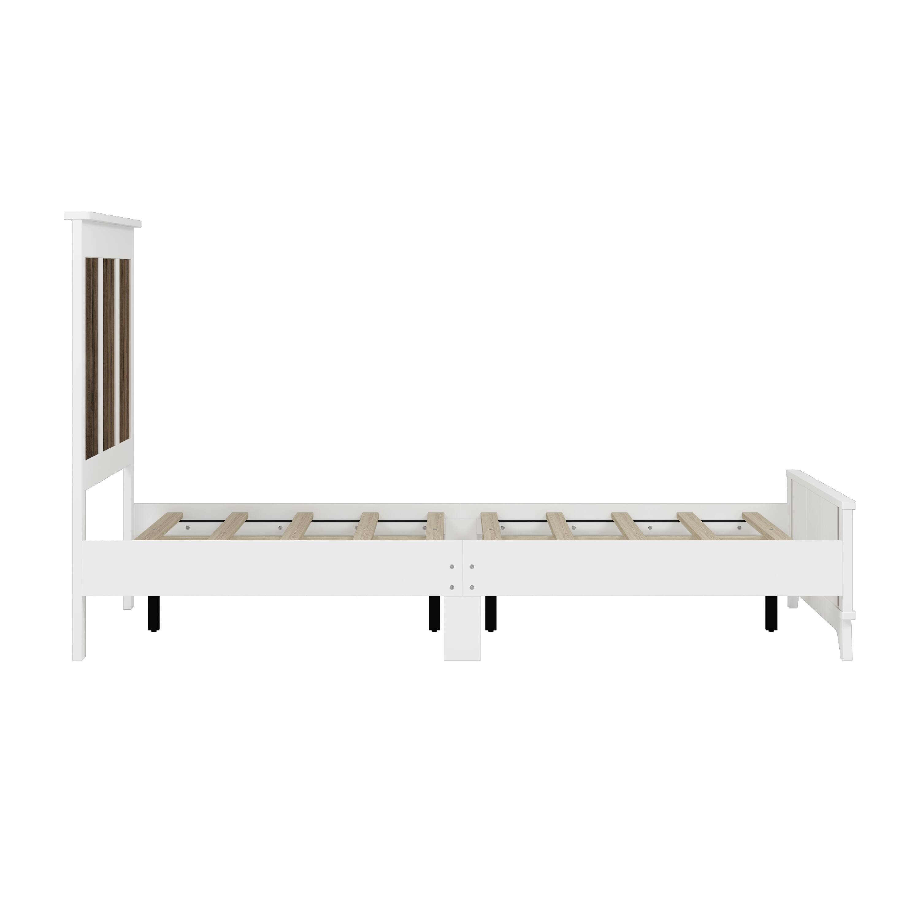 Alt View 2. Tiramisubest - Wooden Platform Queen Size Bed, Modern Platform Bed with Wooden Strip Stickers Decoration, Plywood Slats Support, White - White.