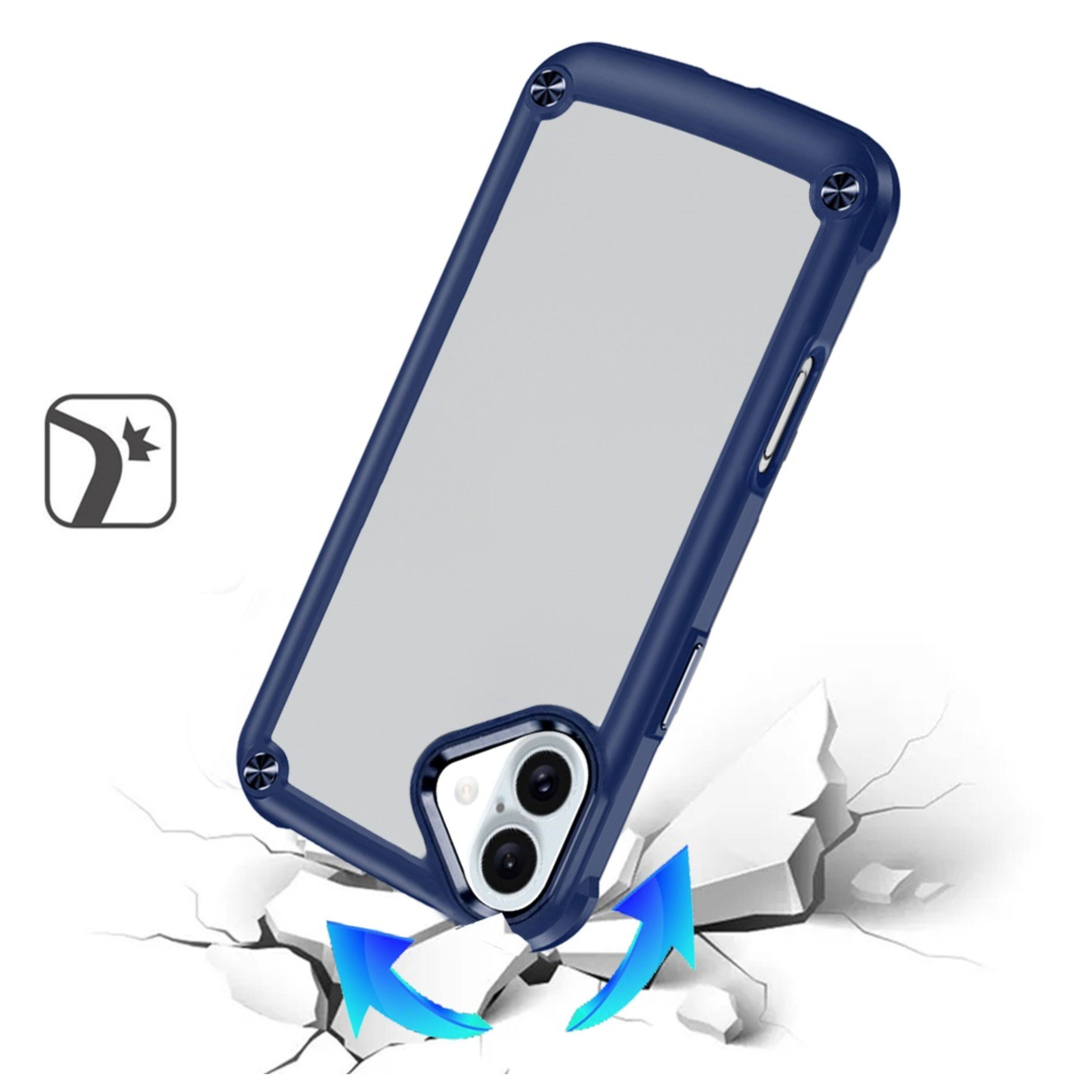Angle. Kitcheniva - Raised Camera Lip Metal Buttons Phone Case With Tempered Glass For iPhone 17 Blue - Blue.
