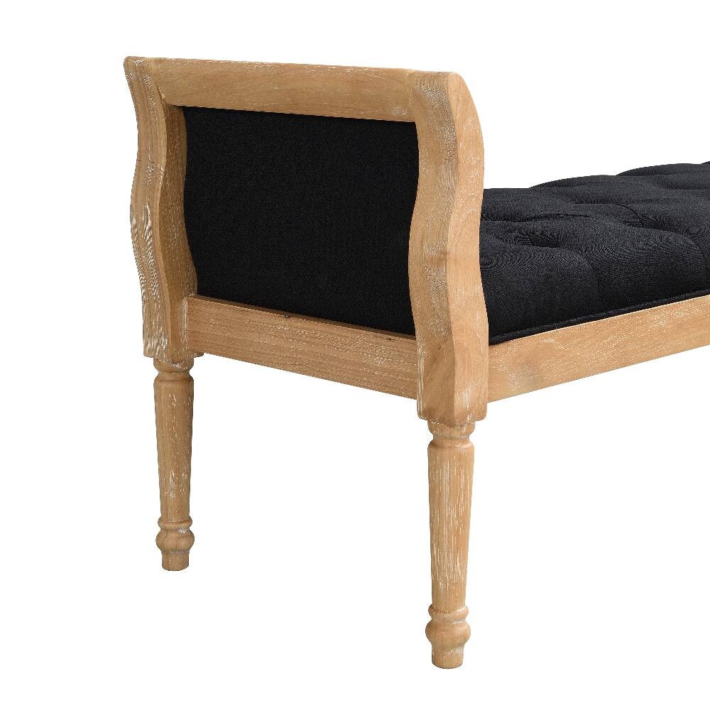 Alt View 3. Ropilly - Ropilly Modern Upholstered Entryway Bench, Charcoal Grey Fabric Seat with Natural Wood Frame and Curved Arms - Charcoal Grey.