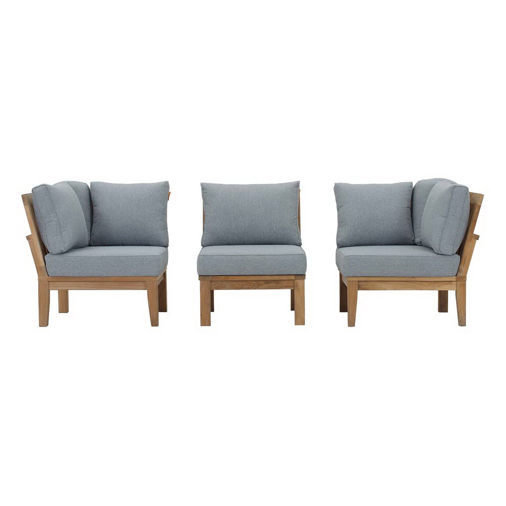 Angle. Modway - Marina 3 Piece Outdoor Patio Teak Set by Modway - Natural Gray.