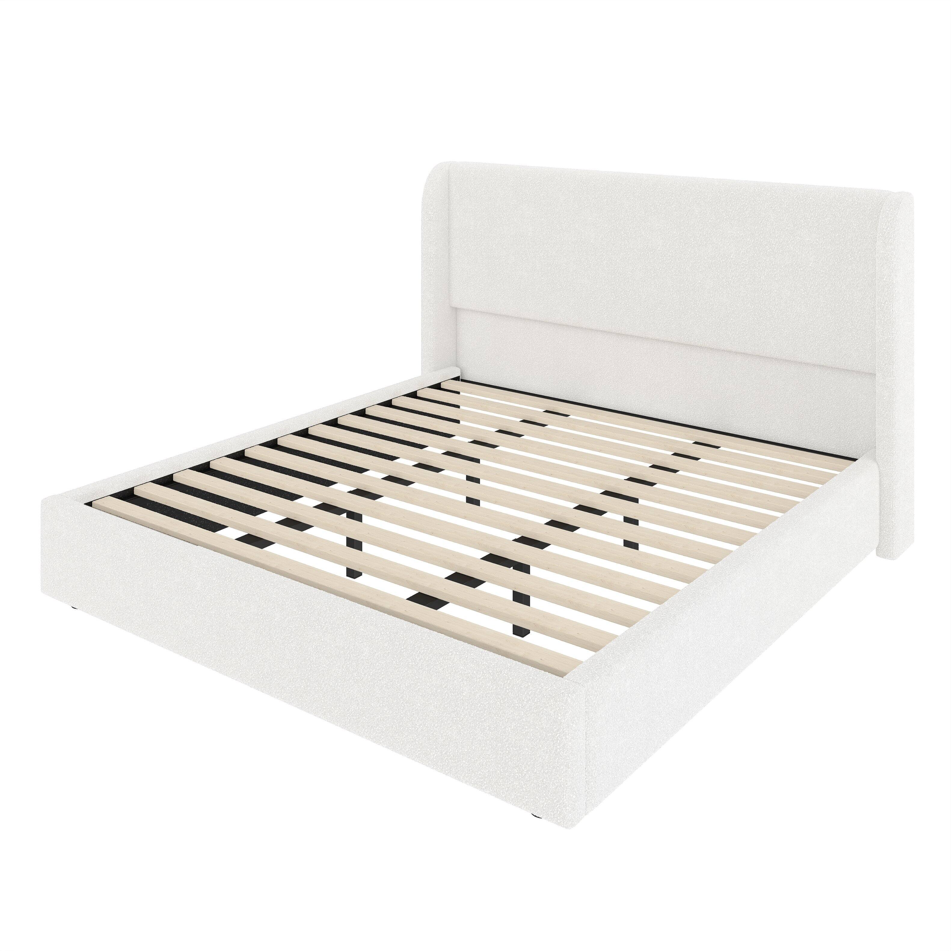 LUCKY ONE King Size Upholstered Bed Frame with Headboard White LO