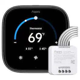 Aqara - Smart Wi-Fi Thermostat W200 Matte Kit w/C-Wire, Programmable, Apple Adaptive Temperature, Matter over Thread Hub, Google - Black