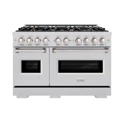 Front. ZLINE - 48" Classic Double Oven Gas Range with 8 Brass Burners (CGR-BR-48) - Stainless Steel.