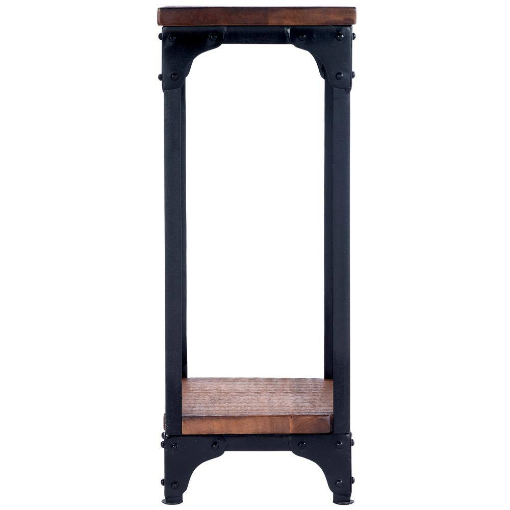 Left. Butler Specialty - Gandolph Industrial Chic Wood & Iron Pedestal Stand - Medium Brown.
