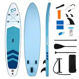 Costway - 11' Wide Inflatable Stand Up Paddle Board , Stable SUP for Adults and Youth - Dark Blue+Sky Blue