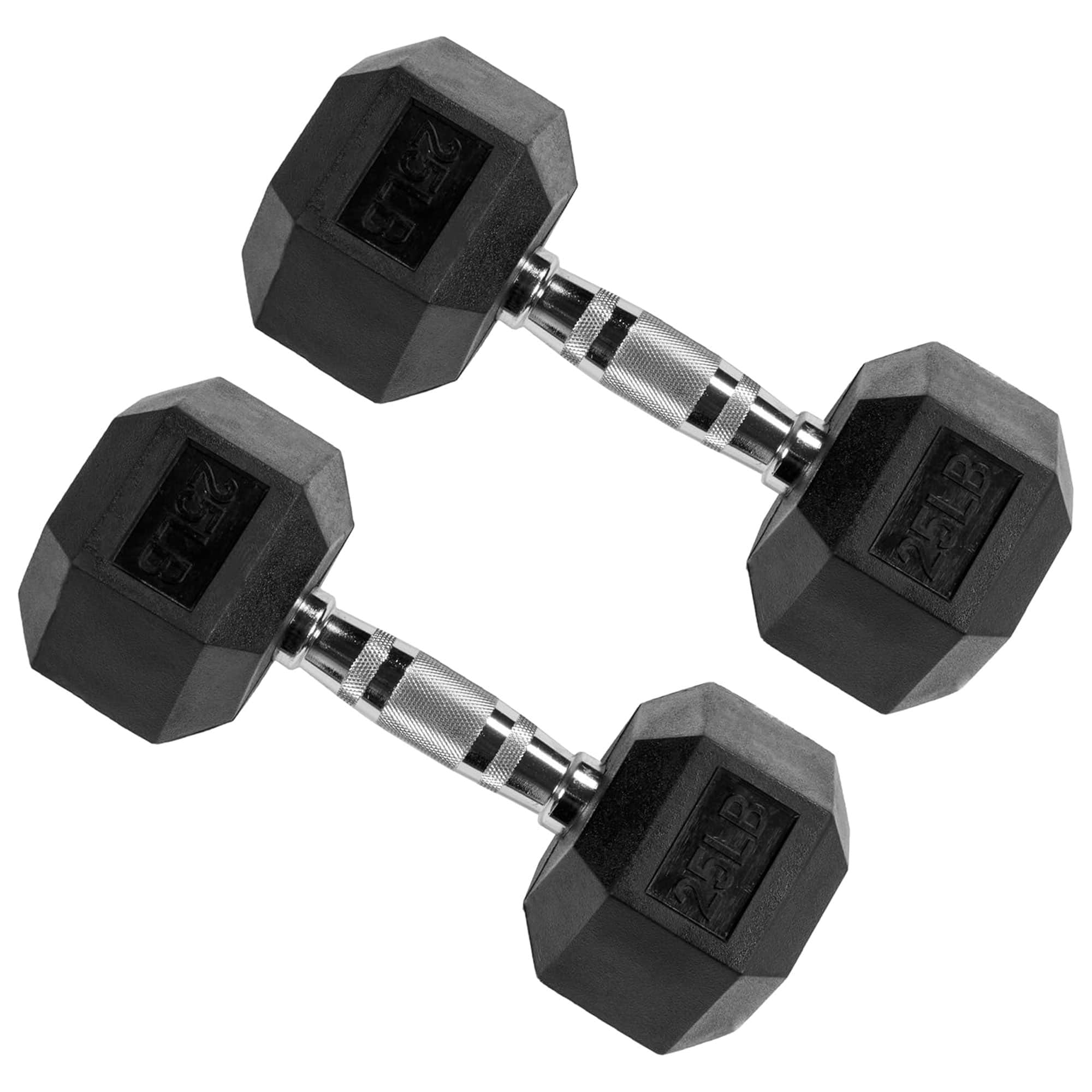 Signature Fitness - Hex Dumbbells Strength Training Workout Equipment Set, 25 lbs - Black