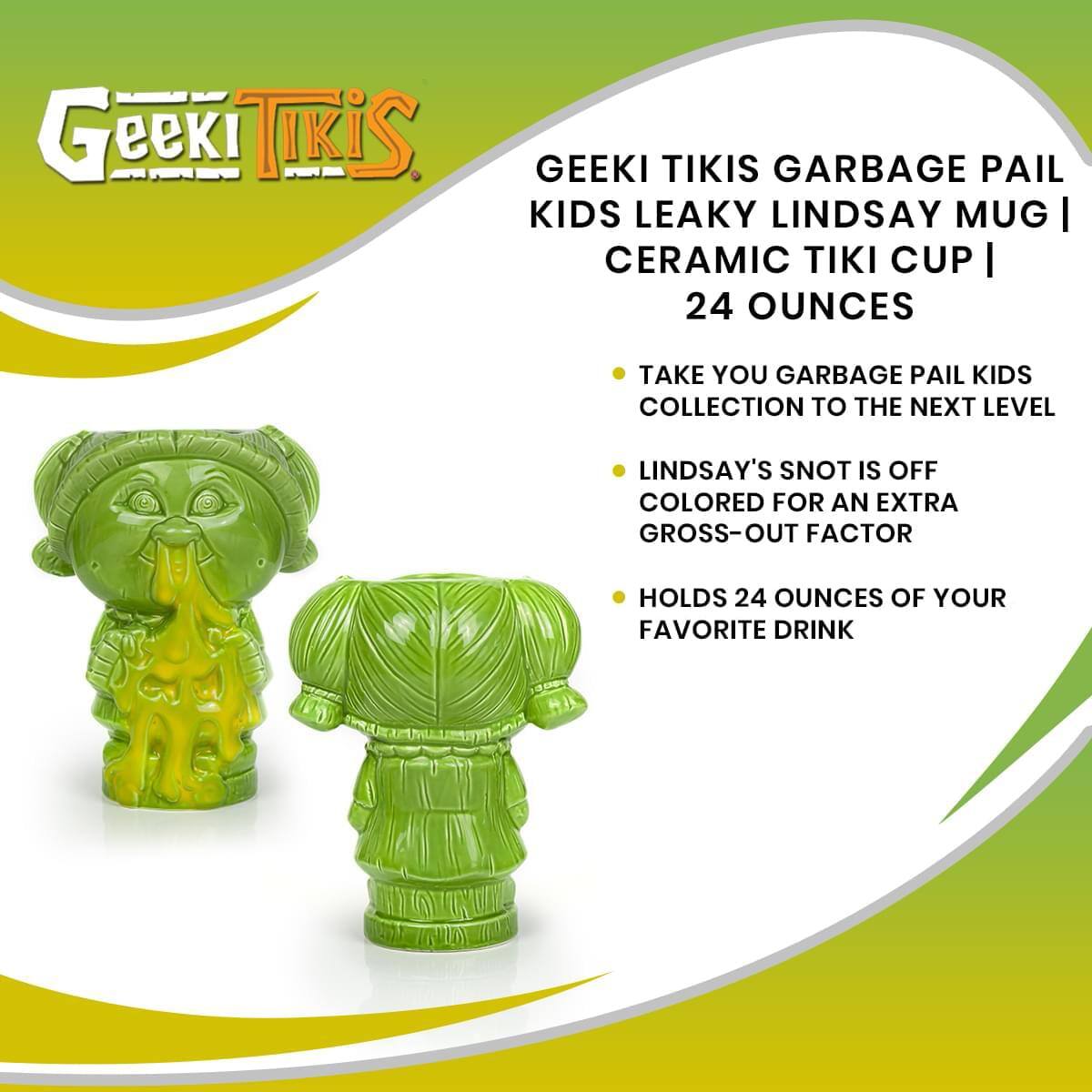 Geeki Tikis Garbage Pail Kids Leaky Lindsay Mug | Ceramic Tiki Cup | 24 Ounces

- Take your Garbage Pail Kids collection to the next level
- Lindsay's snot is off-colored for an extra gross-out factor
- Holds 24 ounces of your favorite drink