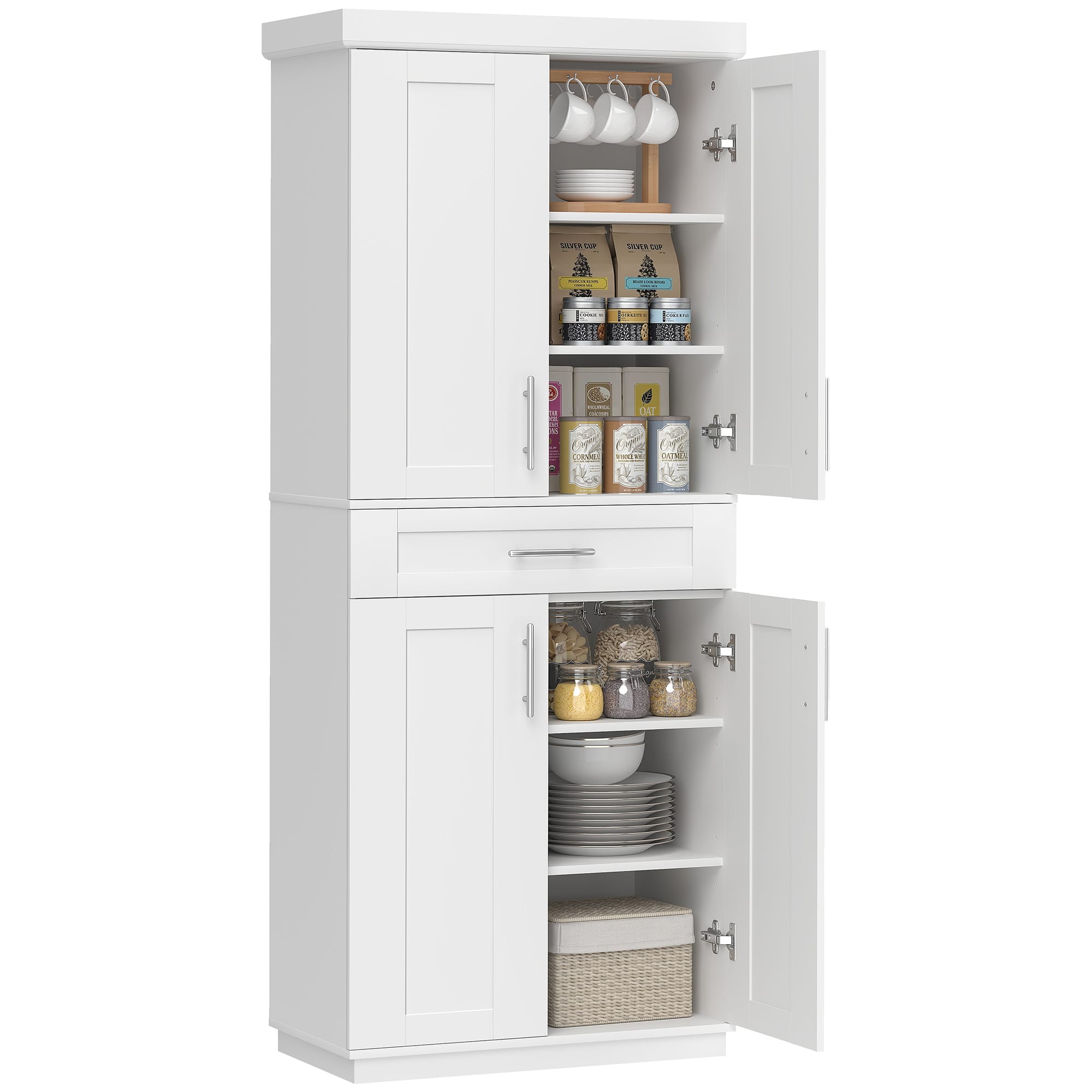 Homcom - Modern Kitchen Pantry Freestanding Cabinet Cupboard with Doors and Drawer - White