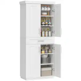 Homcom - Modern Kitchen Pantry Freestanding Cabinet Cupboard with Doors and Drawer - White
