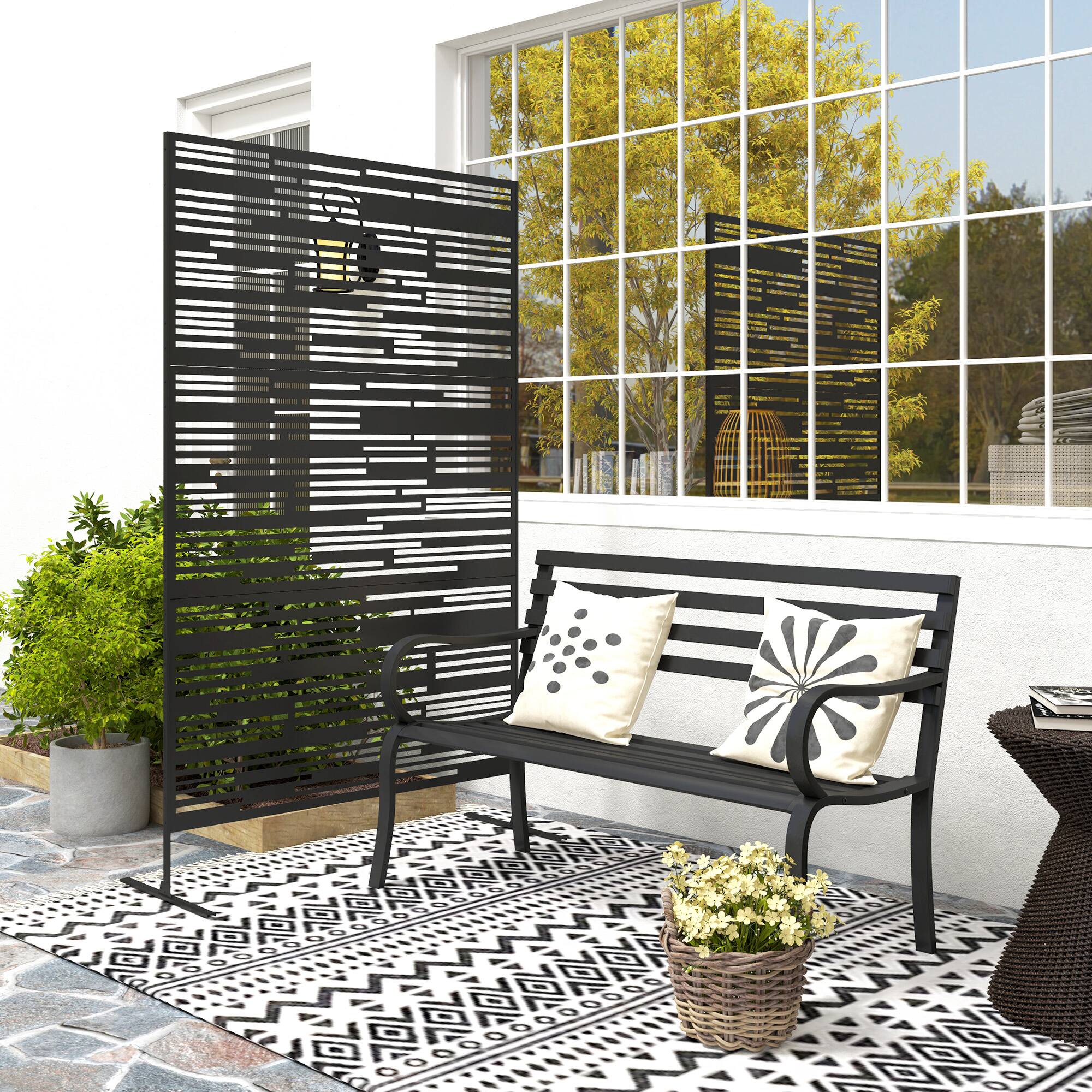 Alt View 1. Outsunny - 78" H x 48" W Metal Outdoor Privacy Screen - Black.