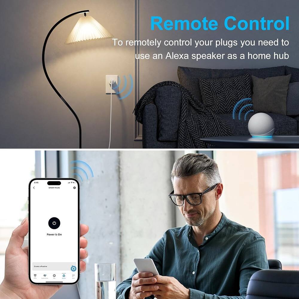 Remote Control

To remotely control your plugs you need to use an Alexa speaker as a home hub

Power is On