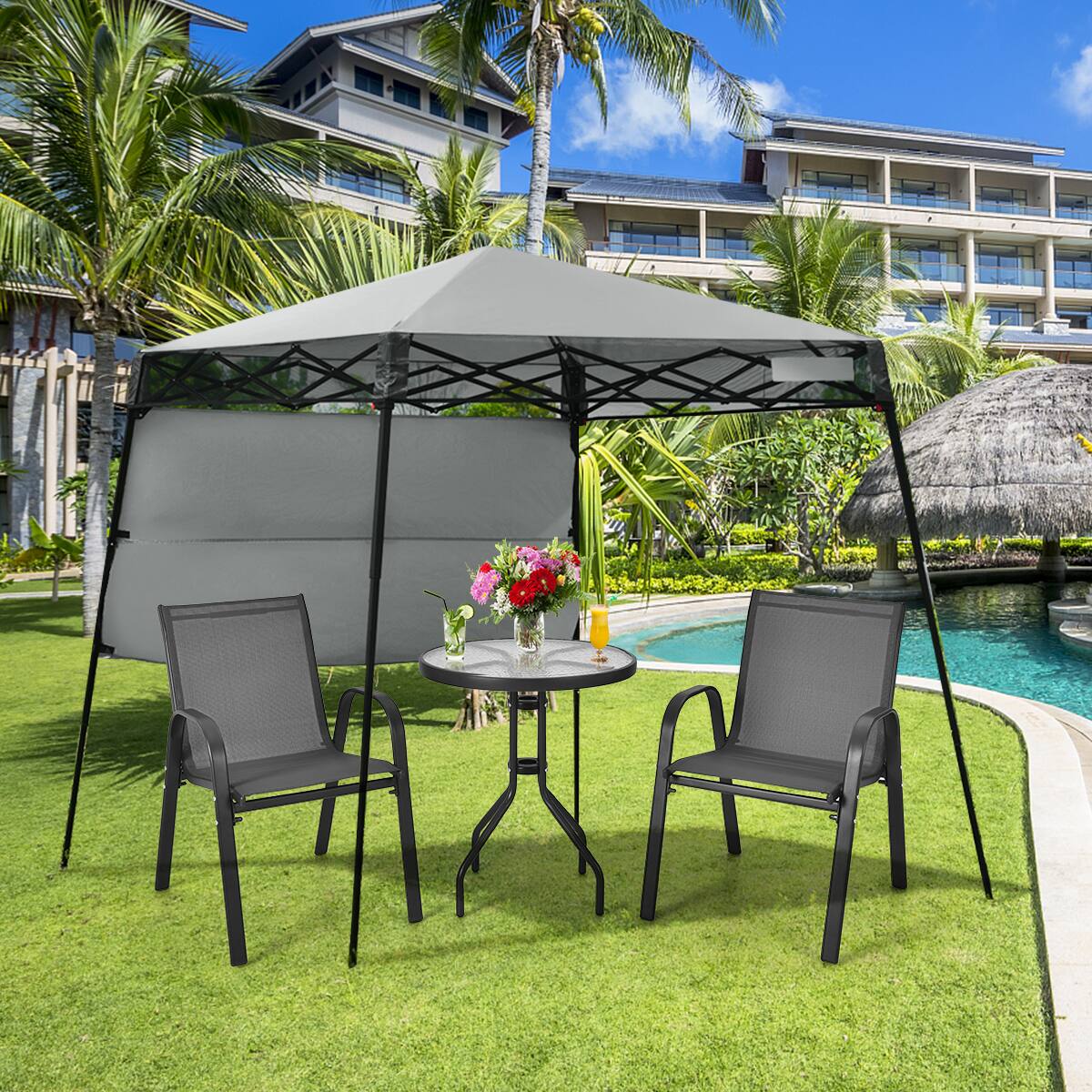 Alt View 5. Gymax - Gymax 7x7 FT Slant Leg Pop-up Canopy Tent Shelter Adjustable Portable Carry Bag Gray - Grey.