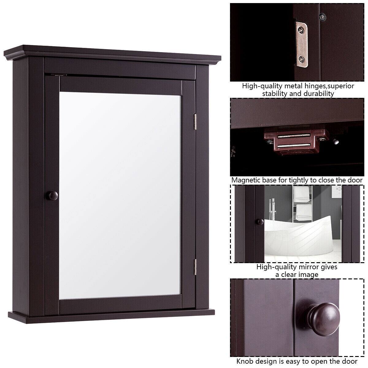 - High-quality metal hinges, superior stability and durability
- Magnetic base for tightly closing the door
- High-quality mirror gives a clear image
- Knob design is easy to open the door