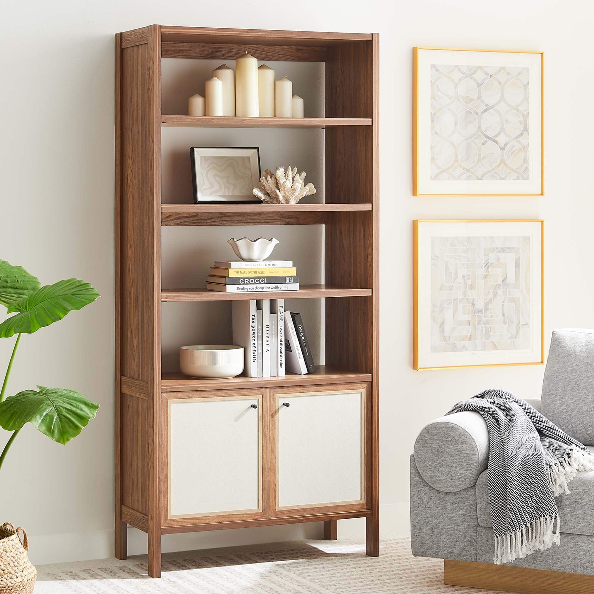Capri 4-Shelf Wood Grain Bookcase by Modway - Walnut