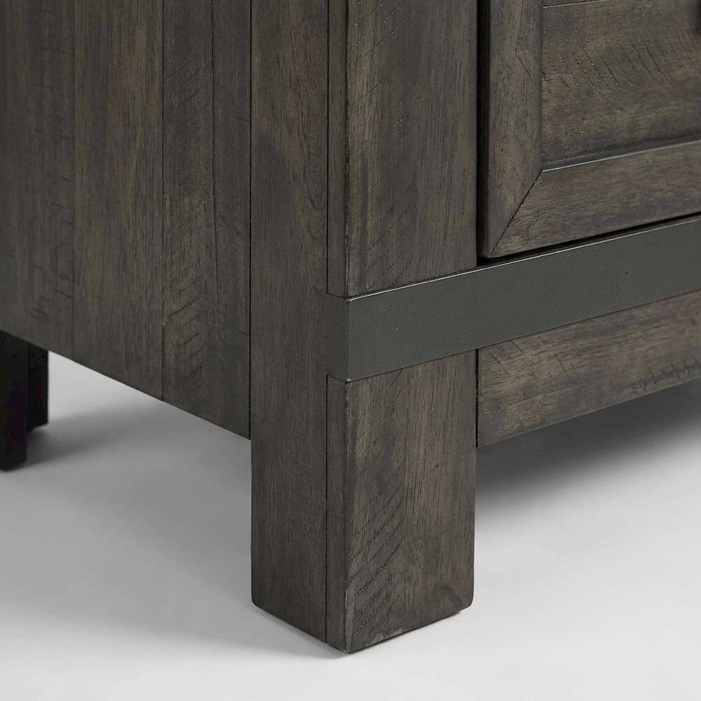 Left. Starlight Canyon Home - Rustic Nightstand in Rock Beaten Brown with Saw Cuts for Bedroom Decor - Brown.