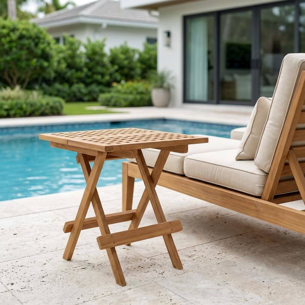 Left. Outdoor Escape - Teak Wood Outdoor Side Table With Modern Design For Patio Or Garden Use - Brown.