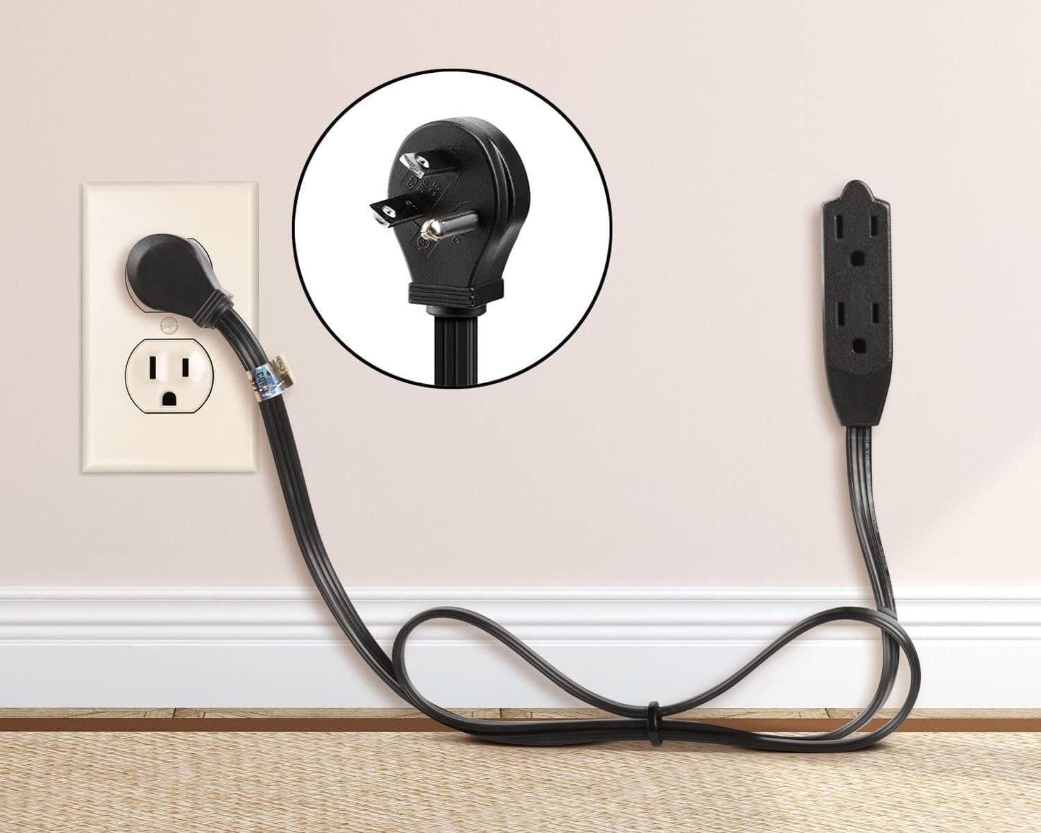 Alt View 4. Maximm - 6 ft Flat Plug Extension Cord/Wire, Multi Outlet - 3 Prong Angled Plug Extension Cord - UL Certified - Black.