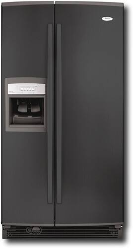 Front Standard. Whirlpool - 25.4 Cu. Ft. Side-by-Side Refrigerator with Thru-the-Door Ice and Water - Black-on-Black.