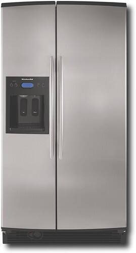 Front Standard. KitchenAid - 25.4 Cu. Ft. Side-by-Side Refrigerator with Thru-the-Door Ice and Water - Monochromatic Stainless Steel.