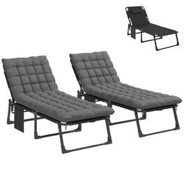 Outsunny - Chaise Lounge Chair Outdoor Tanning Chair Set of 2 with 5-Position Backrest, Cushions, Side Pocket - Dark Gray