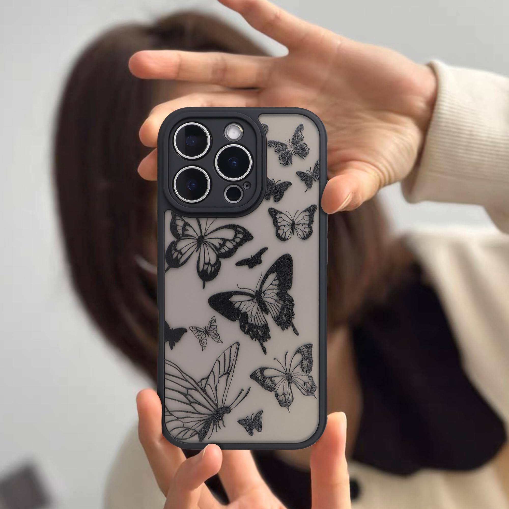 Alt View 3. Dazzed Corner - Soft TPU Bumper Hard PC Back Slim Shockproof Protective Translucent Matte Case Cover for iPhone 16 Pro, 6.3inch - Butterfly.