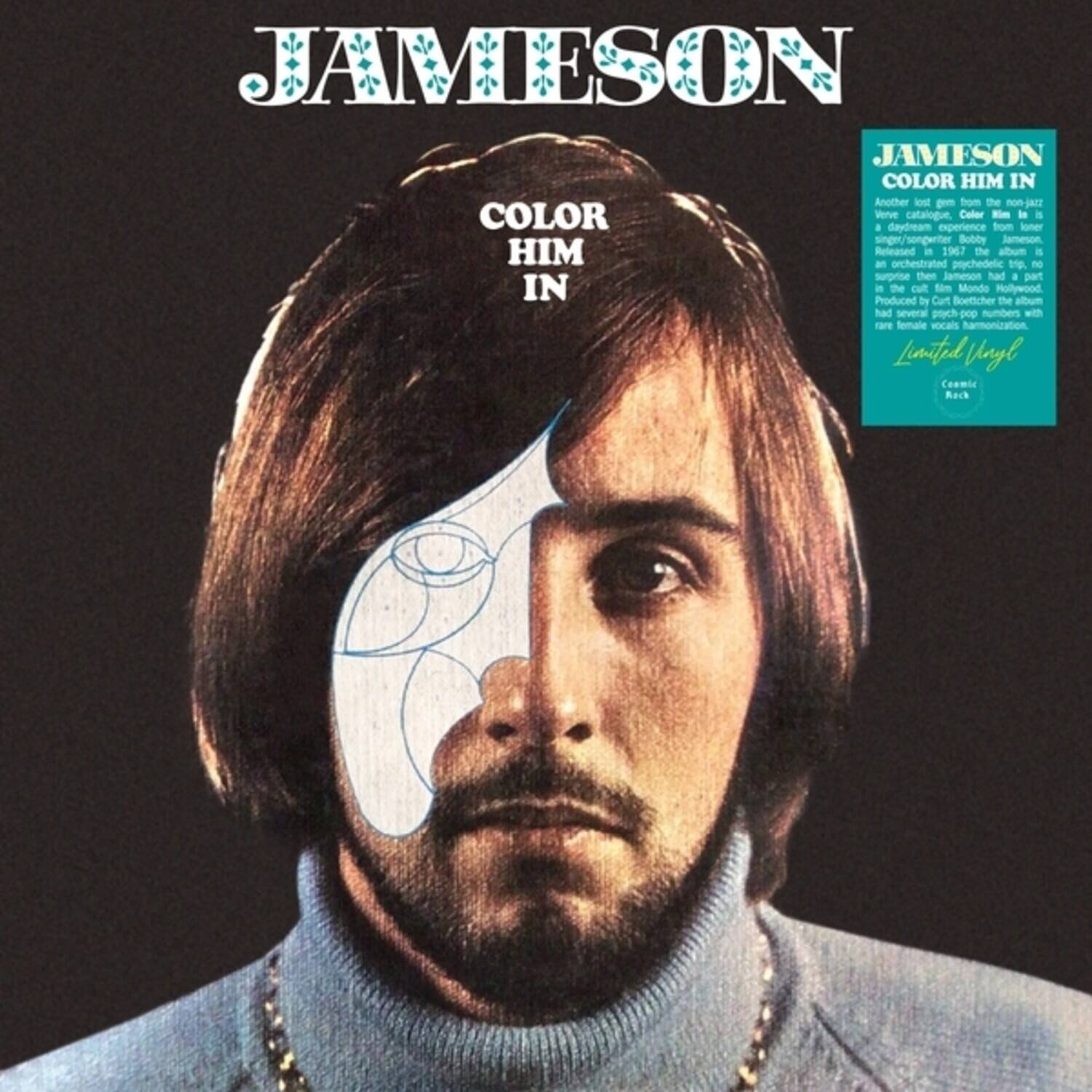 JAMESON  
COLOR HIM IN  

JAMESON  
COLOR HIM IN  
Another lost gem from the non-jazz Venue catalogue, Color Him In is a daydream experience from loner songwriter Sobby Jameson. Released in 1967, the album is an orchestrated psychedelic trip, no surprise then Jameson had a part in Produced by Curt Boettcher the Hollywood album by had several psych-pop numbers with rare female vocals harmonization. Limited Vinyl Comic Rack
