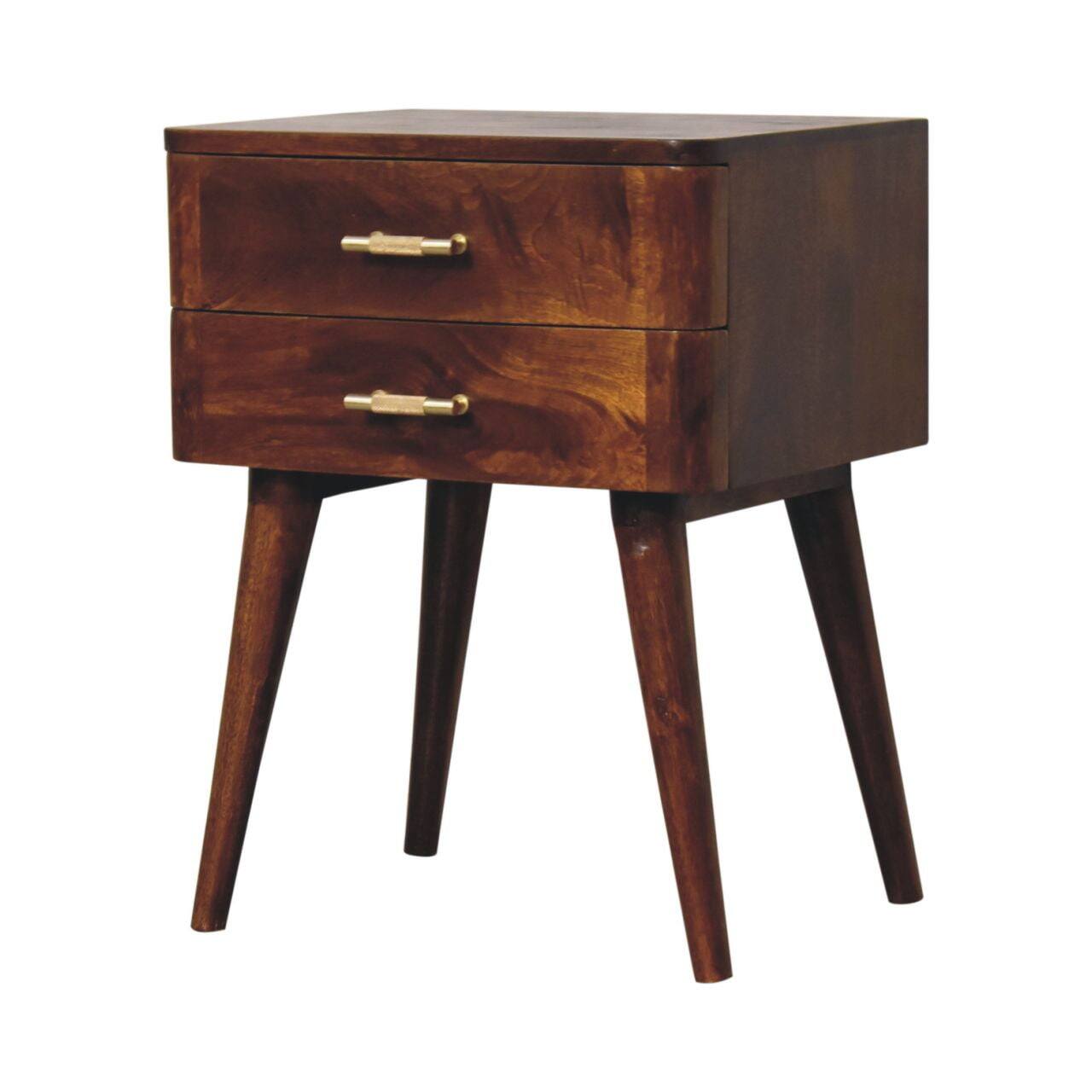 Back. Artisan Furniture - Artisan Furniture Solid Wood Chestnut T-Bar Nordic Nightstand, 2 Drawers, Nordic legs, Dark Brown - Chestnut.