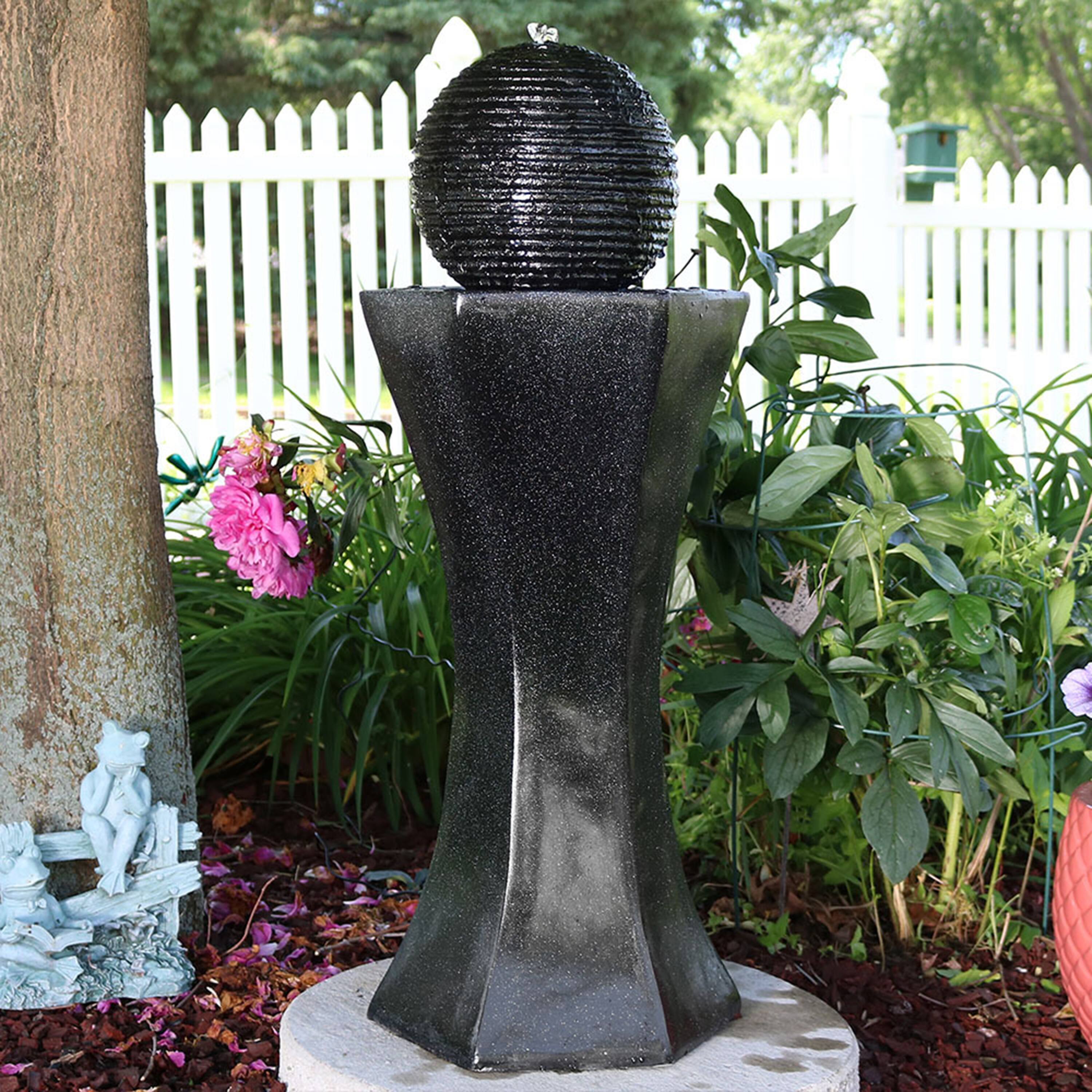 Alt View 1. Sunnydaze - Pedestal/Ball Solar Fountain with Battery/LED Light - 31 in - Black.