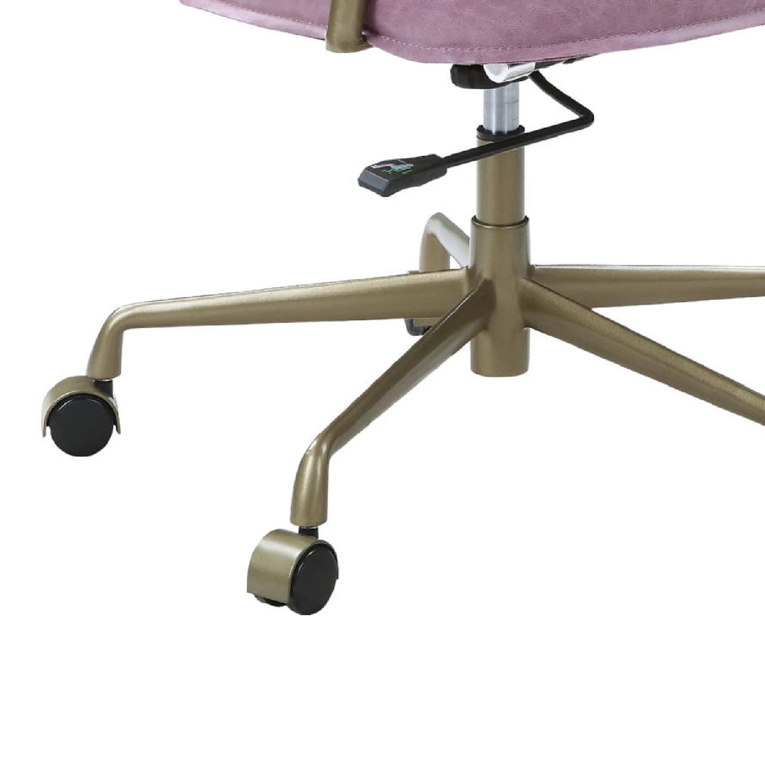 Alt View 3. Manhattan Lane - Office Chair with Leather Seat and Button Tufted Back - Pink.