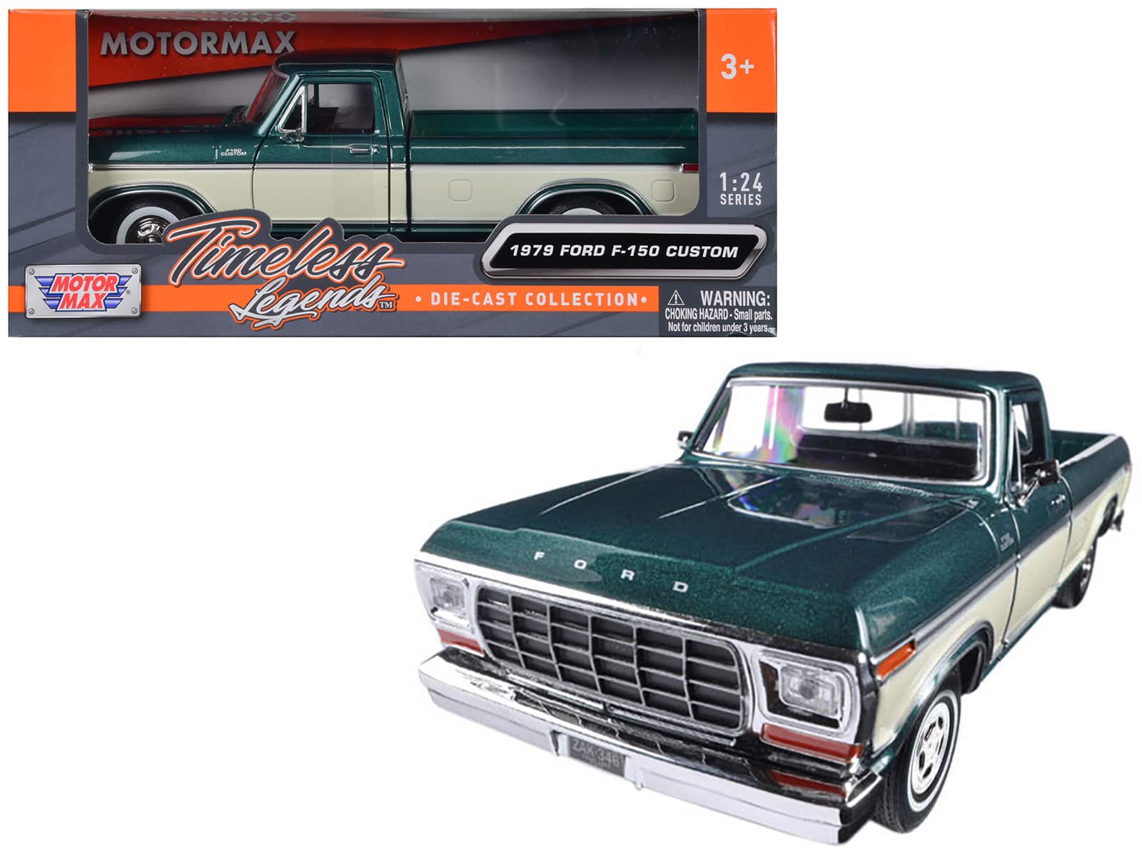 1979 Ford F-150 Pickup Truck 1/24 Diecast Model Car by Motormax - Green Metallic and Cream