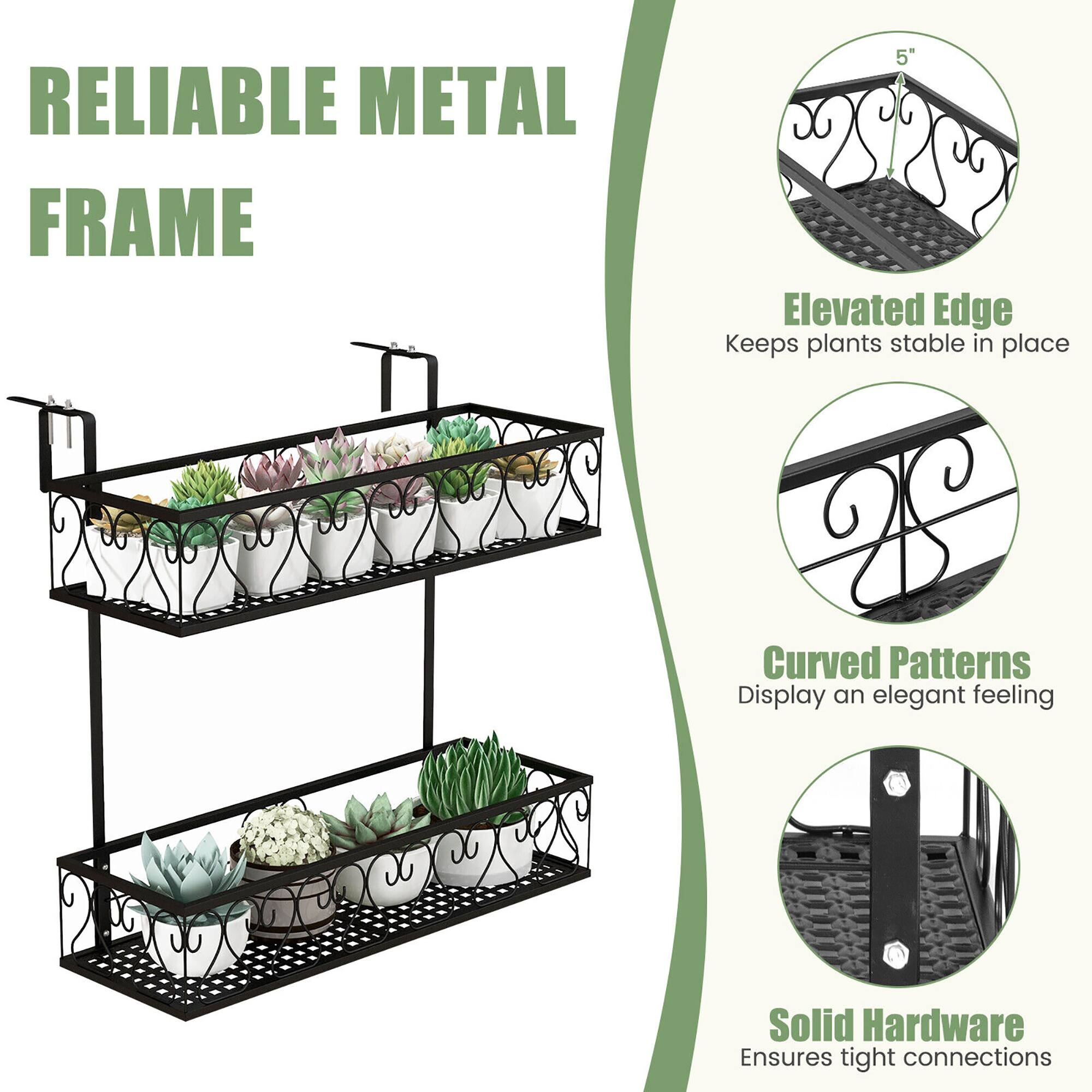 RELIABLE METAL FRAME

- Elevated Edge
  - Keeps plants stable in place

- Curved Patterns
  - Display an elegant feeling

- Solid Hardware
  - Ensures tight connections