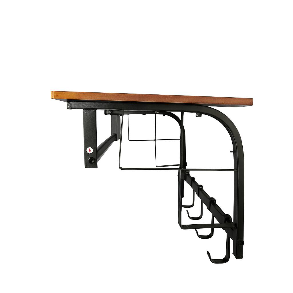 Back. Manhattan Lane - 26 Inch Industrial Metal Frame Wall Mount Coat Rack, 5 Hooks, 1 Shelf - Brown and Black.