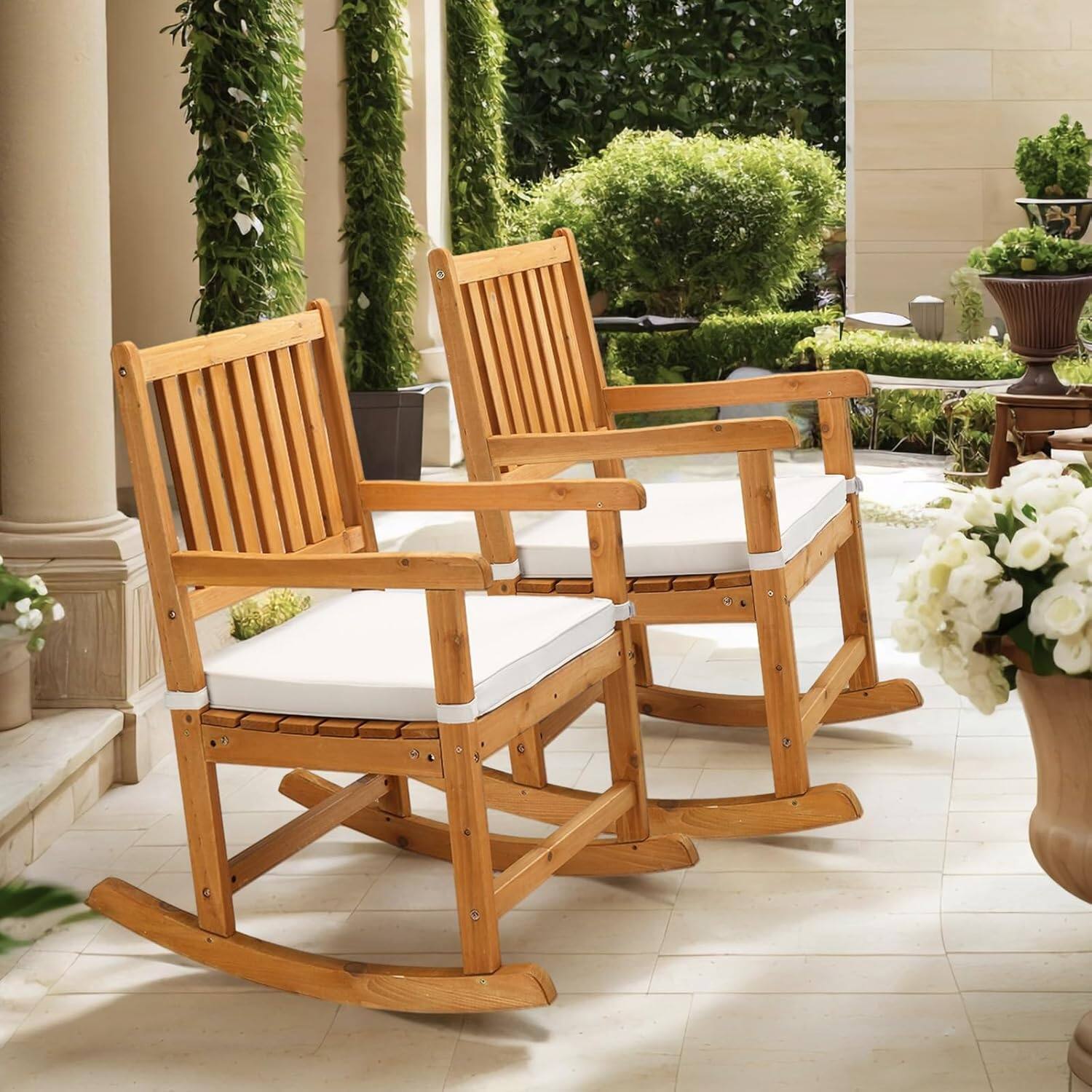 Alt View 8. Winado - Wooden Rocking Chair, Weatherproof Rocker with Cushion Rocking Bench Support 550LBS for Patio Yard Garden Outdoor Indoor - Teak.