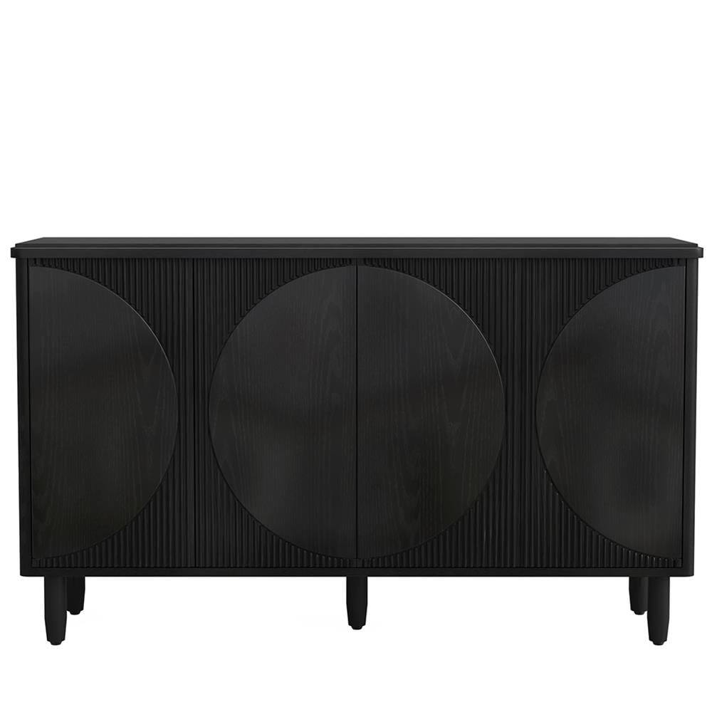 Back. Kadyn - Kadyn Sideboard Buffet Cabinet,Kitchen Storage Cabinet 59.4", White Credenza Storage Cabinet with Doors,Brown - Brown.