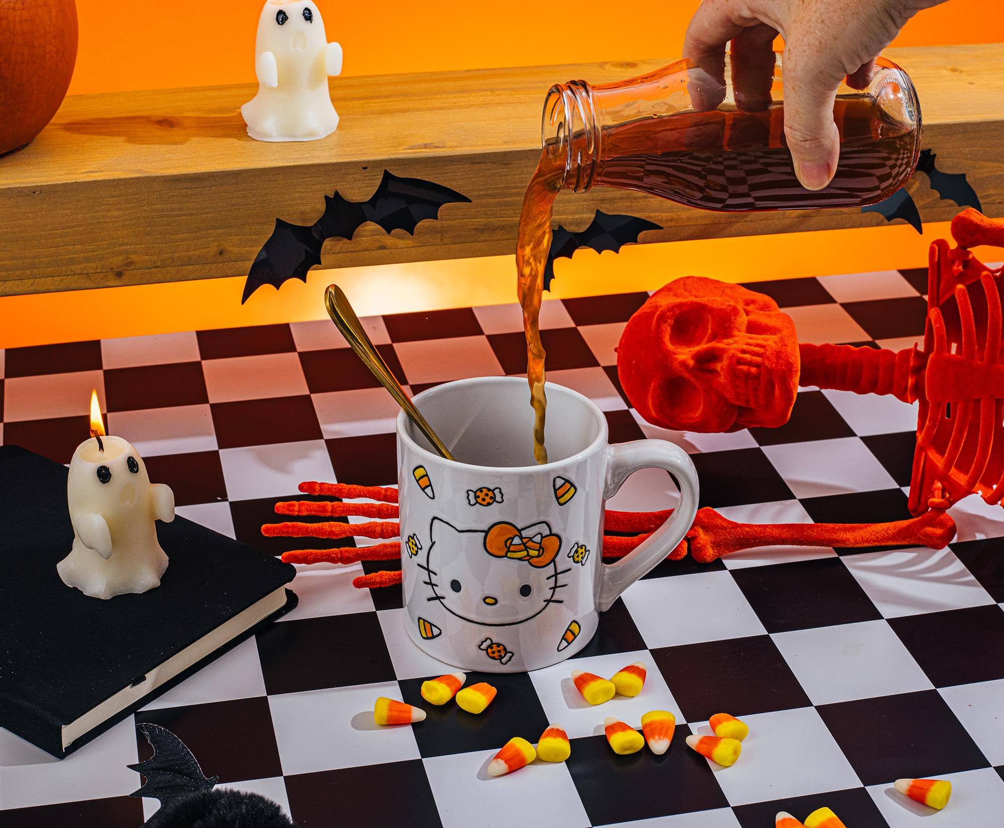 Alt View 2. Silver Buffalo - Sanrio Hello Kitty Candy Corn Wax Resist Ceramic Pottery Mug | Holds 14 Ounces - Orange.