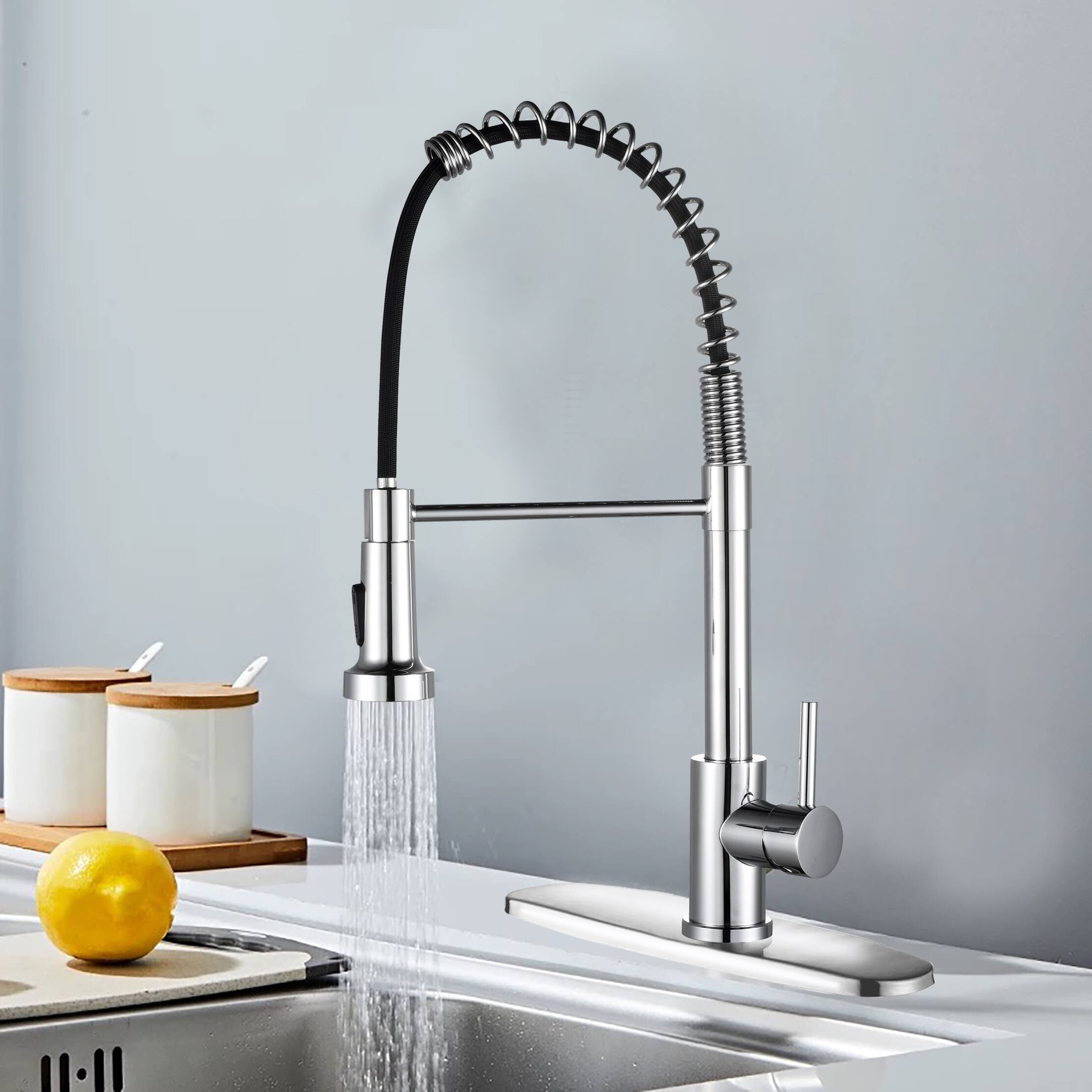Left. APRILSOUL - Kitchen Faucet with Pull Down Sprayer Industrial 1 Handle 1 Hole Or 3 Hole Faucet Bar Sinks Stainless Steel Chrome - Chrome.