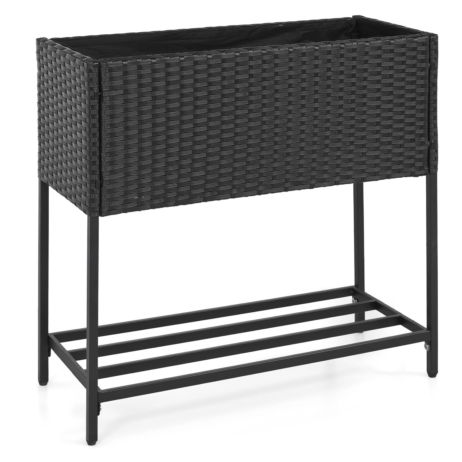 Alt View 9. Gymax - Gymax Elevated Planter Box Raised Garden Bed w/ Rattan Surface Bottom Storage Shelf - Brown.