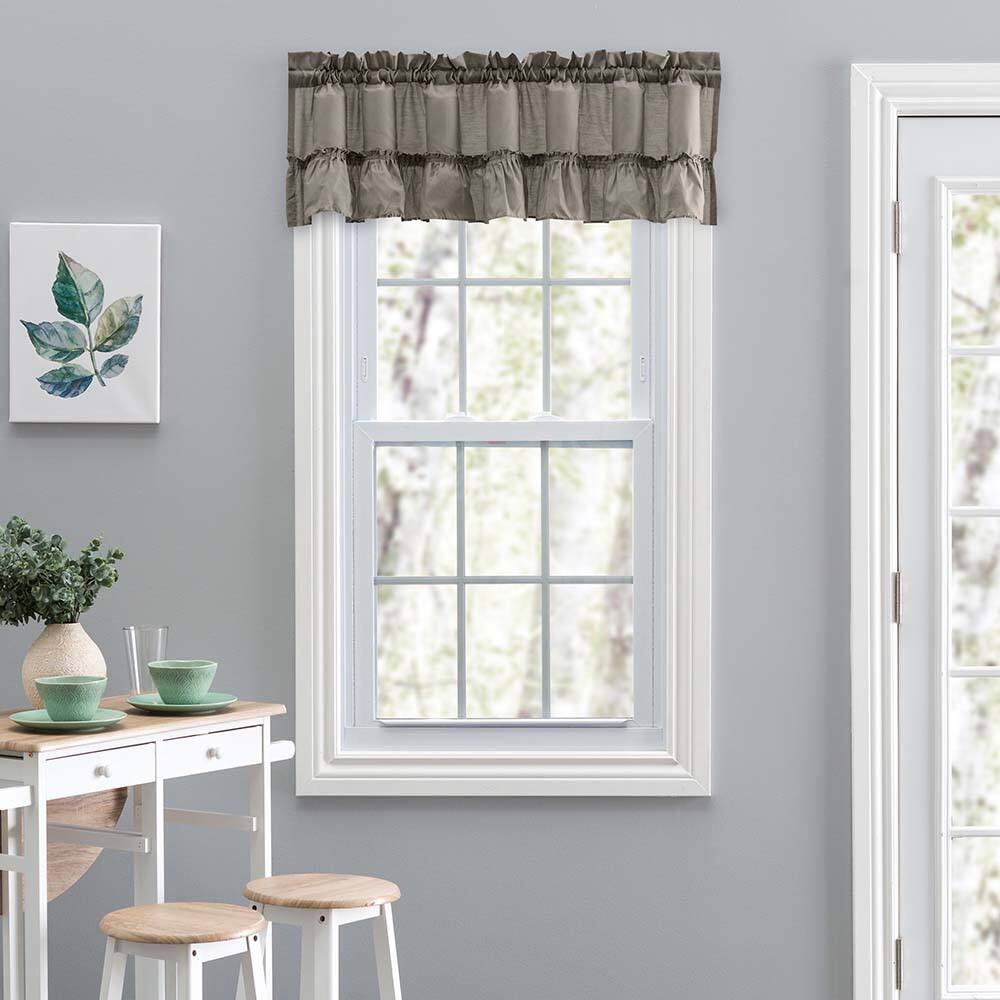 Angle. Ellis Curtain - Ellis Stacey 1.5" Rod Pocket High Quality Fabric Solid Color Window Ruffled Filler Valance 54"x13" Grey - Grey.