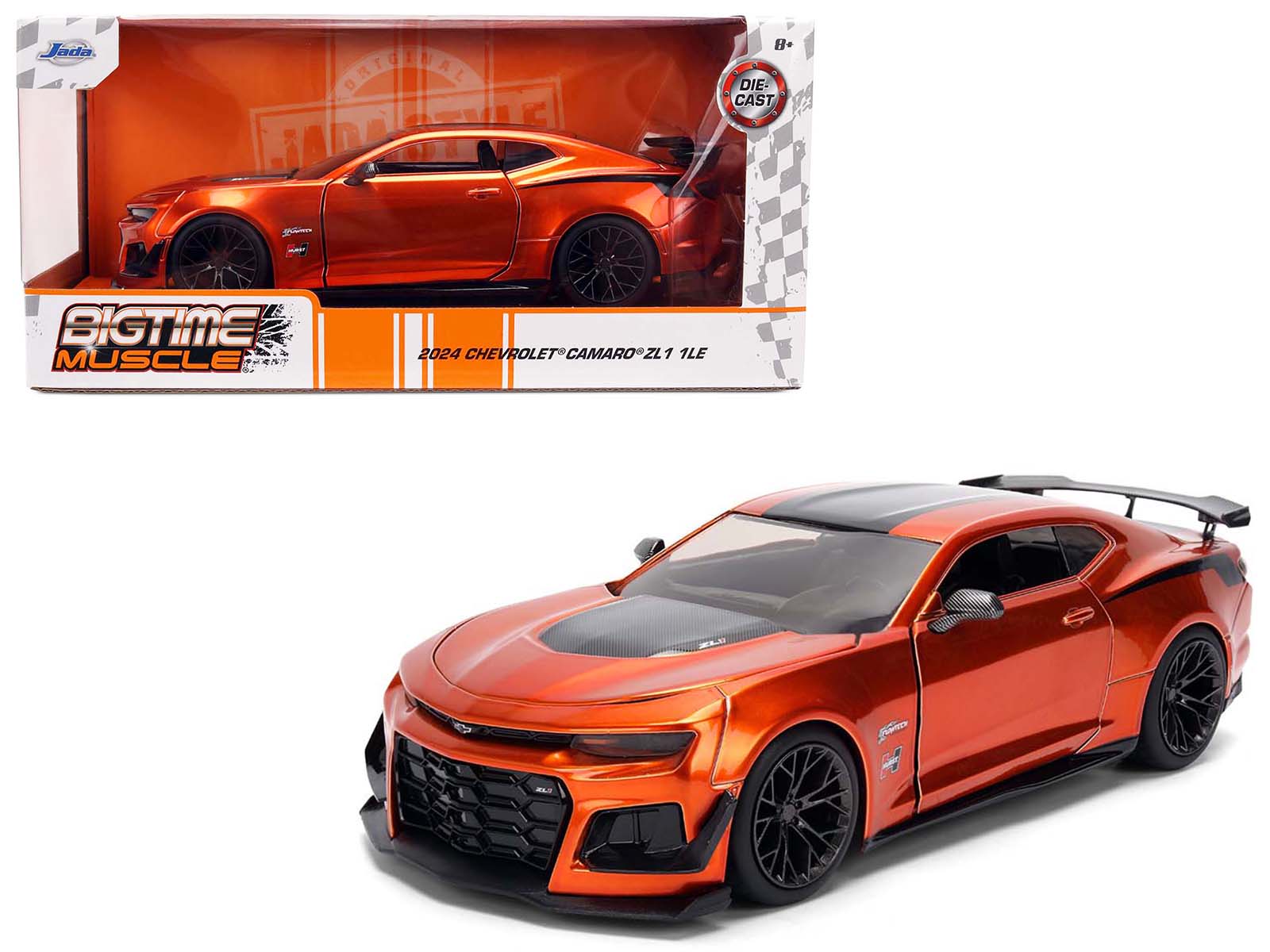 2024 Chevrolet Camaro ZL1 1LE Stripes "Bigtime Muscle" Series 1/24 Diecast Model Car by Jada - Orange Metallic with Black