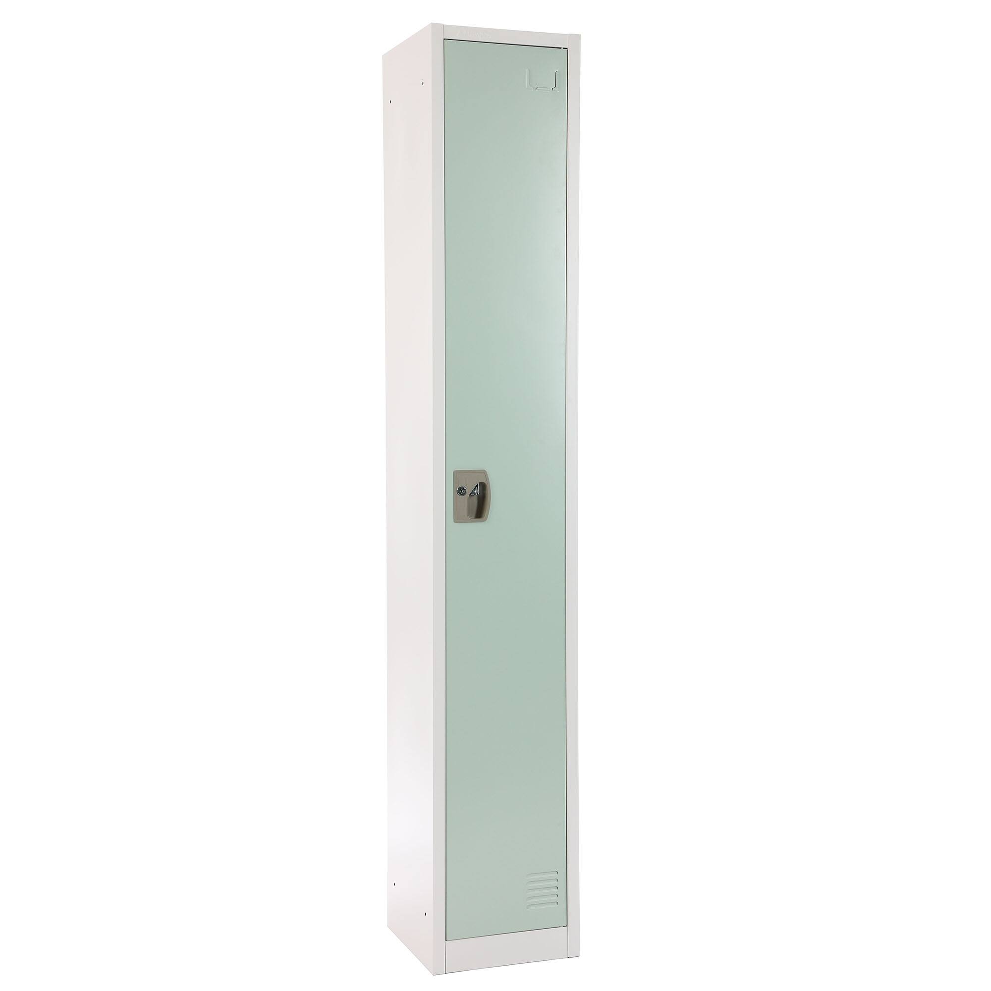 Left. AdirOffice - Storage Locker 629-Series 72" H 1-Tier Steel Key Lock 2-Shelf Locker with Key Lock, 4/Pack - Misty Green.