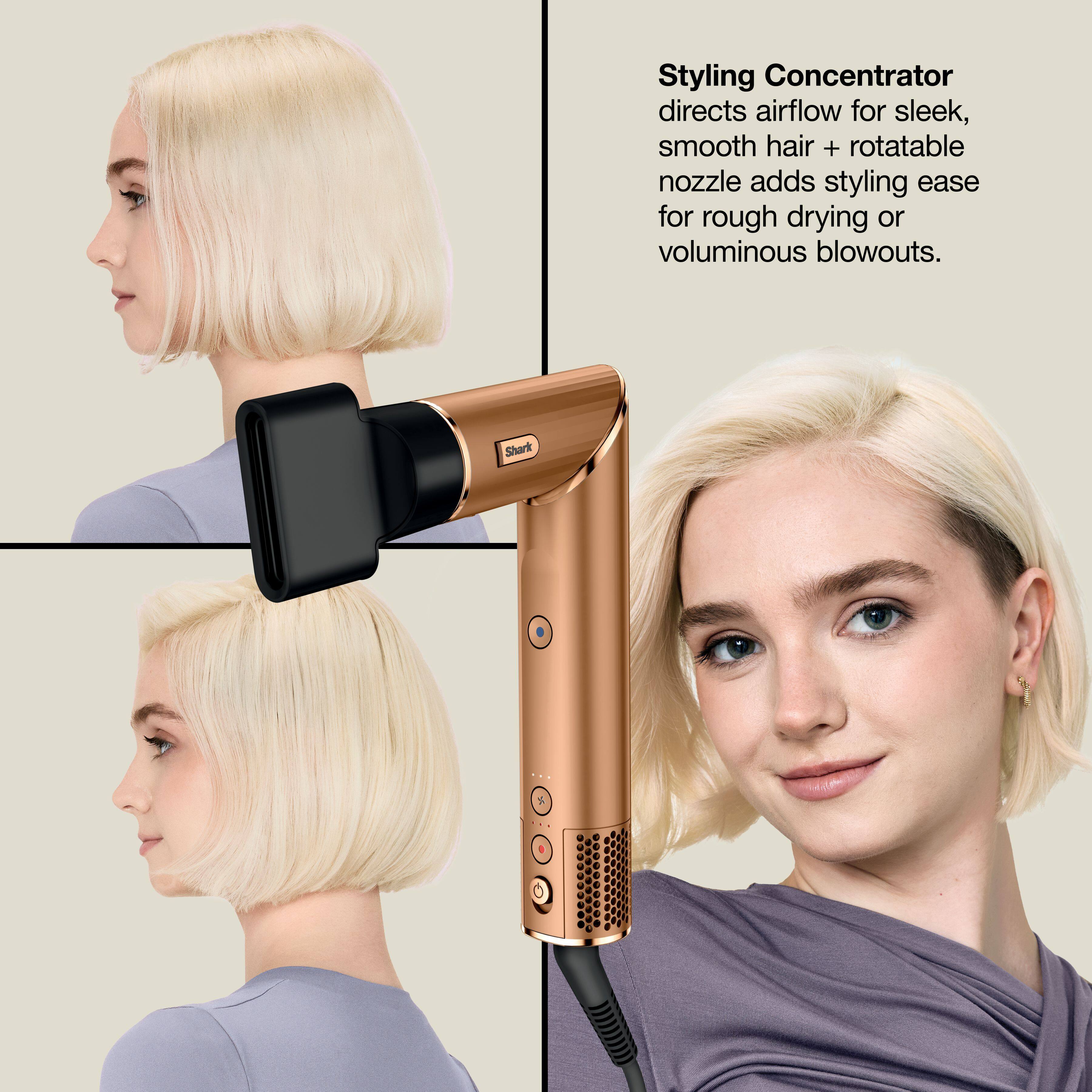 Styling Concentrator directs airflow for sleek, smooth hair + rotatable nozzle adds styling ease for rough drying or voluminous blowouts.